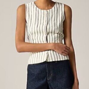 J.Crew Crewneck Vest – Striped Linen – Beige – Size 4 – NWT